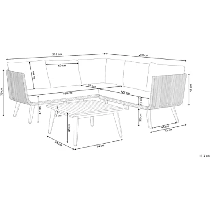 Beliani 'ALCAMO' Ecksofa Lounge Set, Akazienholz Schwarz – Bild 3