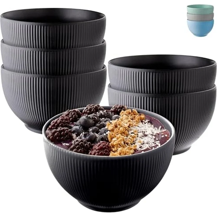 Praknu Müslischale Müslischalen 6er Set - Keramik Schwarz Matt - Große Müsli Schüssel, Keramik, (6er Set, 6-tlg), Mikrowellengeeignet - Müsli Snackschale Schüsseln – Bild 1
