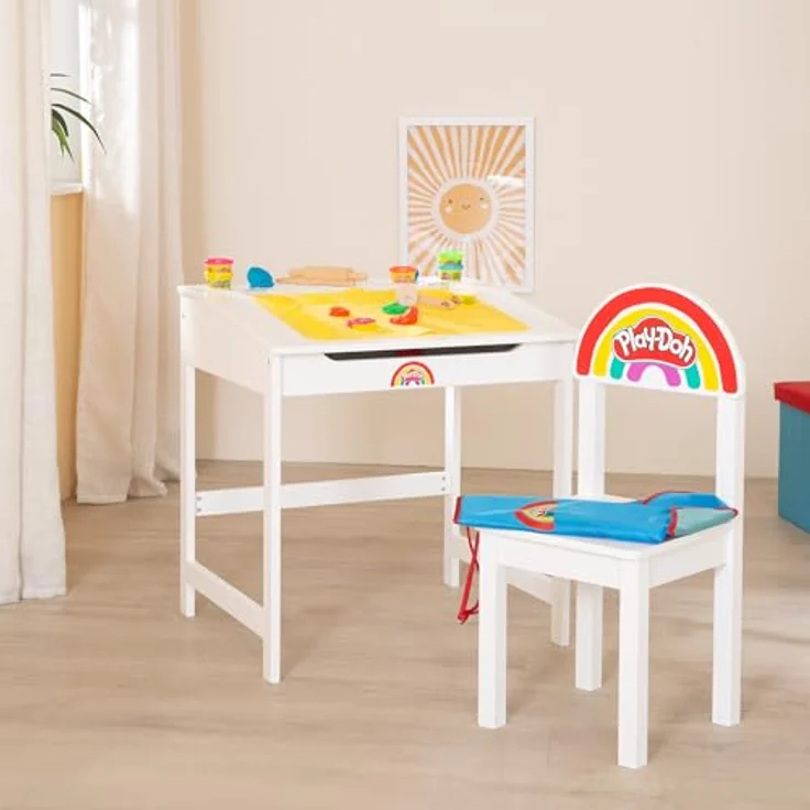 roba x Play-Doh Schulpult - FSC-Holzwerkzeuge, 3D-Kreativmatte, 6 Knetdosen, Schürze & Stuhl - Kreatives Mal-, Bastel- und Spielpult - Für Kinder ab ab 3 Jahren – Bild 3