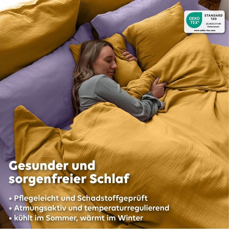 lilimaus Bettwäsche Musselin Bettbezug-Set 135x200 155x220 200x200 - Baumwolle, 3 teilig, Set mit seitlichem Reißverschluss - kühl im Sommer, warm im Winter – Bild 3