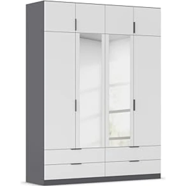 Rauch Möbel Lagoa, Kleiderschrank, Garderobe für Schlafzimmer, Kinderzimmer, Jugendzimmer 8-türig, mit Spiegel, 4 Schubladen, Farbe Weiß /Grau metallic, Schwarz, Breite 181 – Bild 2