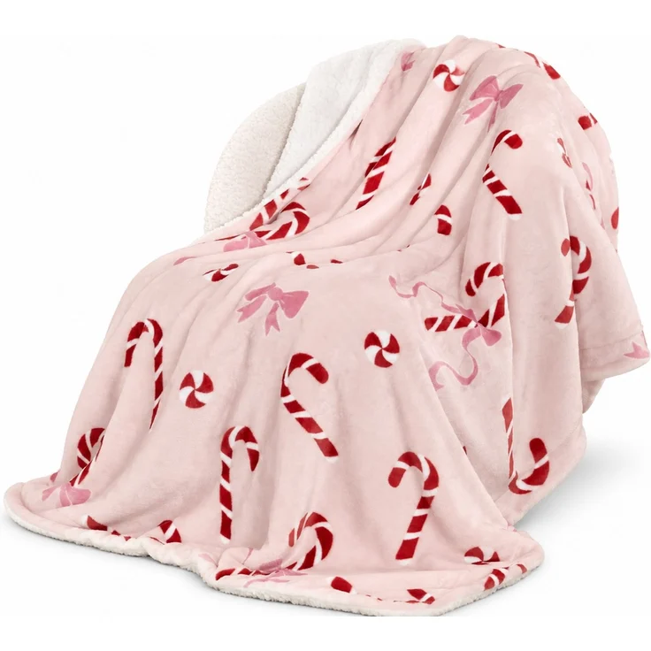 Flanell-Kuscheldecke mit Weihnachtsmotiv Rosa, 240x220 cm – Bild 1