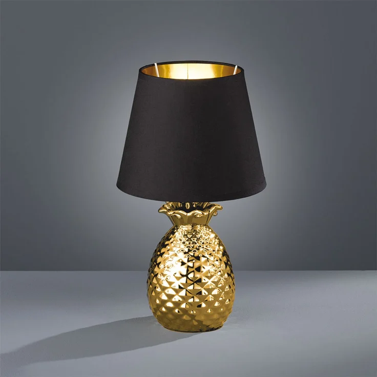 RGB LED Keramik Tischleuchte, Textil schwarz gold, H 35 cm – Bild 6