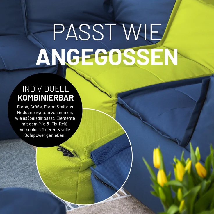 Lumaland Sitzsack-Sofa, Polyester, Eckteil, Apfelgrün, 70 x 81 x 81 cm – Bild 7