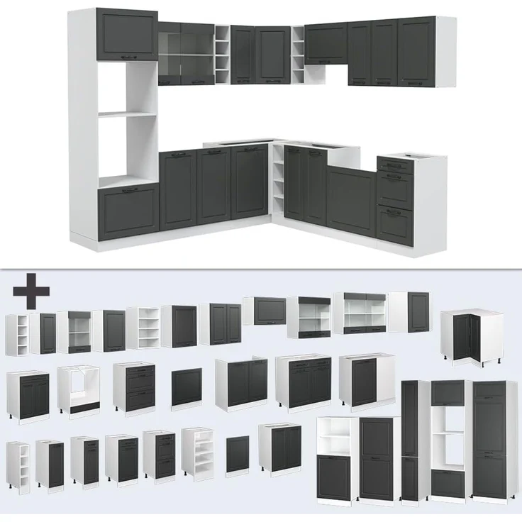 Eckküche R-Line Anthrazit Landhaus/Weiß 247 x 237 cm, AP Anthrazit Vicco – Bild 7