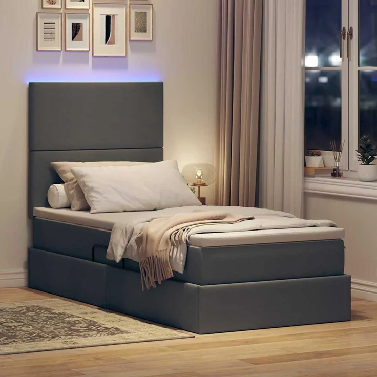 vidaXL LED-Speicherbett mit Matratze Dunkelgrau 100 x 200 cm Stoff 3372334 – Bild 5