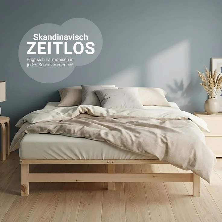 Holzbett 120x200 mit Matratze Doppelbett Holz Natur Bett Massiv Palettenbett Bettgestell Holzbettrahmen Lattenrost – Bild 7