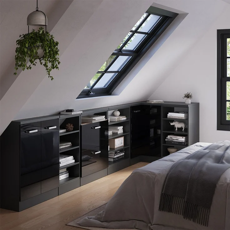 Eck-Küchenschrank für Dachschrägen R-Line Schwarz Hochglanz 75.6 cm mit 1 Tür Vicco – Bild 6