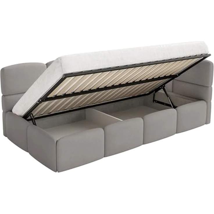 Selsey 'Cloudy' Jugendbett 120 cm, Bettkasten, Chenille, Kopfteil rechts, Hellbraun – Bild 5