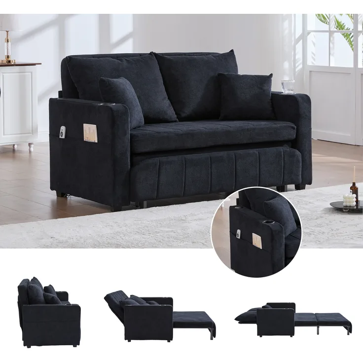 Multifunktionales Stoffsofa Klappbares Ausziehsofa Kleines Wohnzimmersofa mit zwei Funktionen Abnehmbar und waschbar Mit Aufbewahrungstasche Mit USB-Ladefunktion Mit Becherhalter