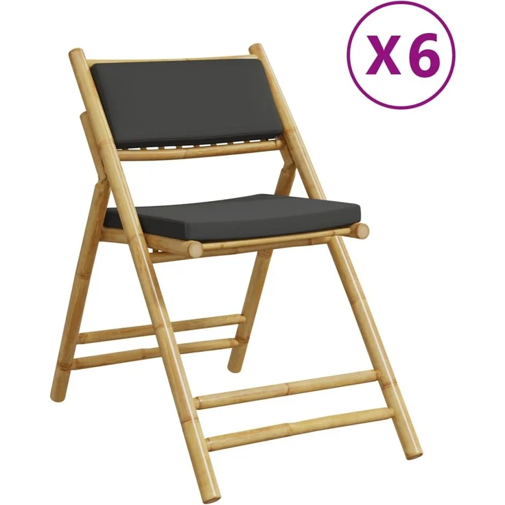 vidaXL Bistrostühle 6 Stk. Klappbar mit Dunkelgrauen Kissen Bambus 3208926 – Bild 1