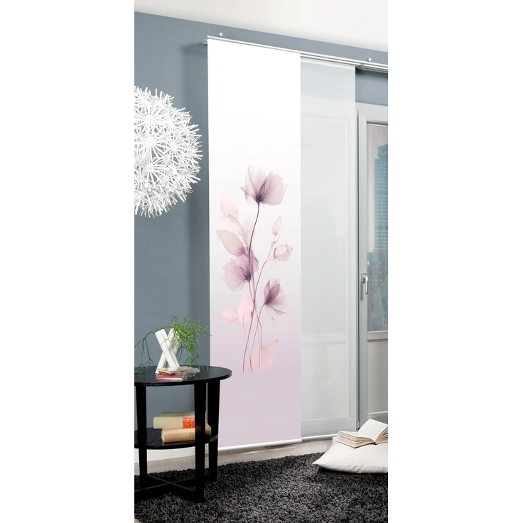 HOME WOHNIDEEN Schiebegardine Schiebegardine BEREKUA, Seidenoptik, 245x60 cm, Blumendruck, + Zubehör (1 St), Paneelwagen, halbtransparent, 100% Polyester – Bild 2