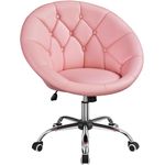Yaheetech Schreibtischstuhl Schminktisch Stuhl, Homeoffice Stuhl, Bürostuhl, höhenverstellbar Bürosessel mit Getuftetem Sitz, Runder Drehstuhl mit Rollen, Arbeitsstuhl aus Kunstleder, Rosa
