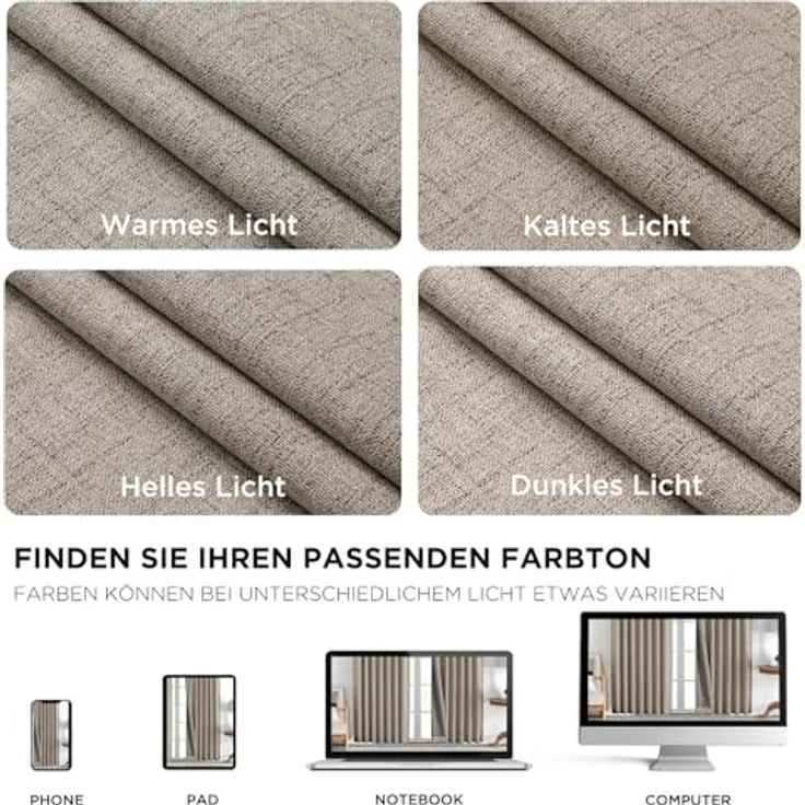 Joydeco 100% Blickdichte Vorhänge mit Schlaufen Verdeckten Leinenoptik, Verdunkelungsvorhang Stangendurchzug Gardinen Thermovorhang Leinen Hitzeschutz für Wohnzimmer – Bild 9