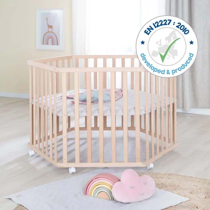 roba Laufgitter 6-eckig + Schutzeinlage 'Lil Planet' grau - Spielgitter hexagonal aus Bio-Buche - 3-fach höhenverstellbar - Massivholz – Bild 9