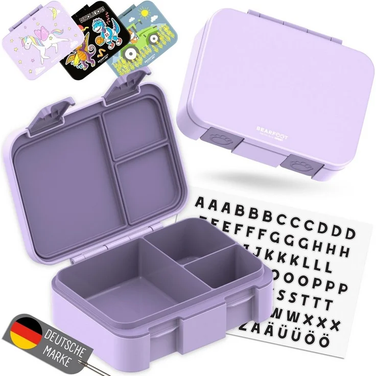 BEARFOOT Lunchbox Brotdose mit Fächern, leicht & auslaufsicher - lila, PP, ABS, Silikon, Kindergarten und Schule - Mädchen und Jungen, Vesperbox, Snackbox – Bild 1