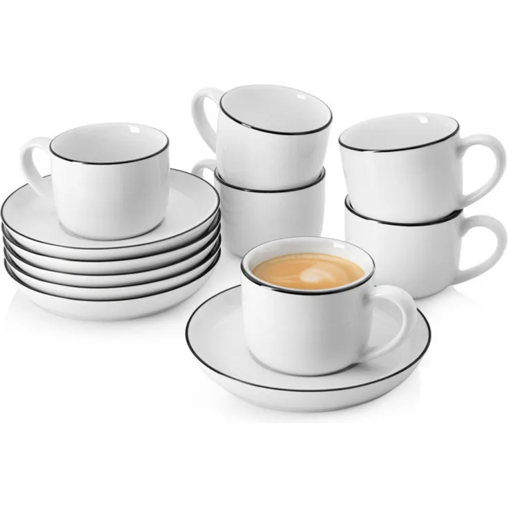SÄNGER Porzellan Kaffeetassen Set Marlo Black Rim 12-teilig für 6 Personen