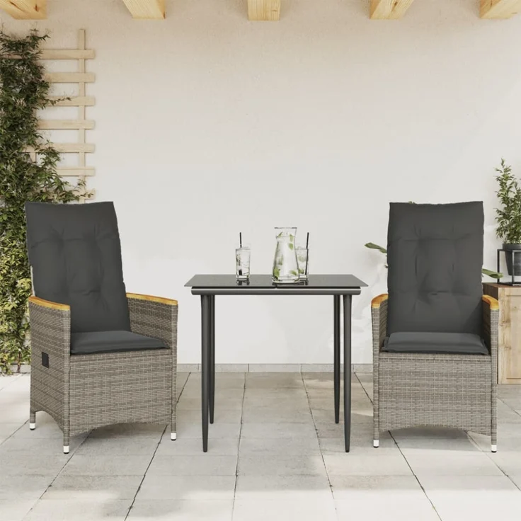 vidaXL Gartensessel mit Kissen 2 Stk. Verstellbar Grau Poly Rattan 365651 – Bild 8