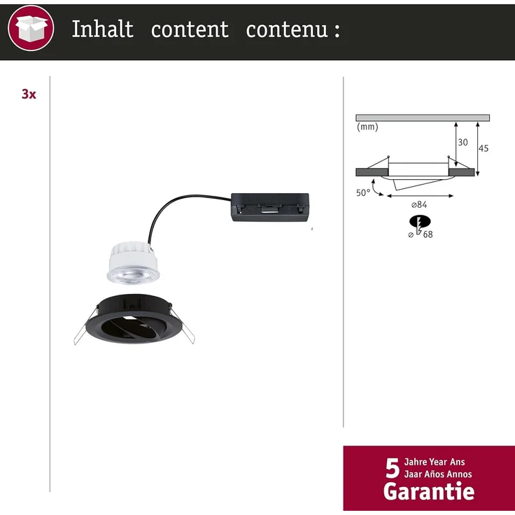 Paulmann 92457 LED Einbauleuchte Nova Coin 3er-Set rund 4000K Schwarz – Bild 5