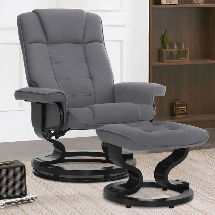 M MCombo Relaxsessel mit Hocker, 360°drehbarer Fernsehsessel mit Liegefunktion, bis 120 Kg belastbarer TV-Sessel, moderner Ruhesessel für Wohnzimmer, Kunstleder, 9019 (Grau-Mikrofaser) – Bild 2