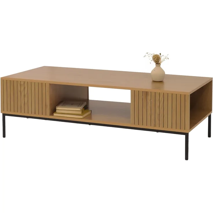 Couchtisch HWC-O39, Tisch Sofatisch Beistelltisch Ablage, Melamin MDF 39x120x60cm ~ natur