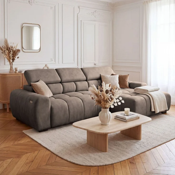 Ecksofa Schlafsofa VELUNIO RELAX in Stoff Salvador Braun Ottomane Rechts – Bild 1