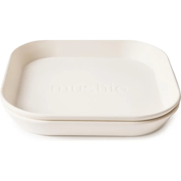 Mushie Teller 2er Set Quadratisch Ivory Weiß Kunststoff BPA-frei Speiseteller Kinderteller