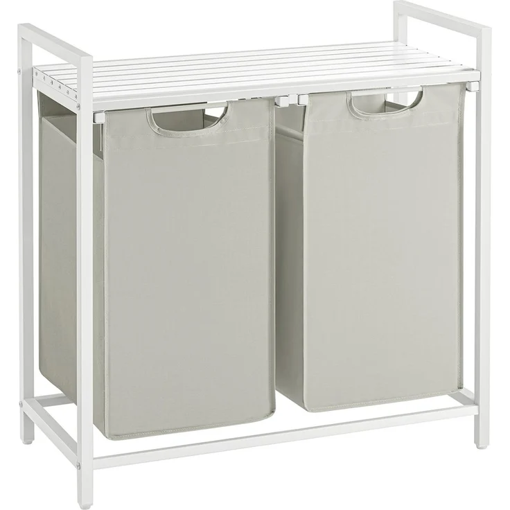 Vasagle Wäschekorb mit 2 Fächer, Metallrahmen Weiß, 2x46 L / 73 x 33 x 72 cm – Bild 1
