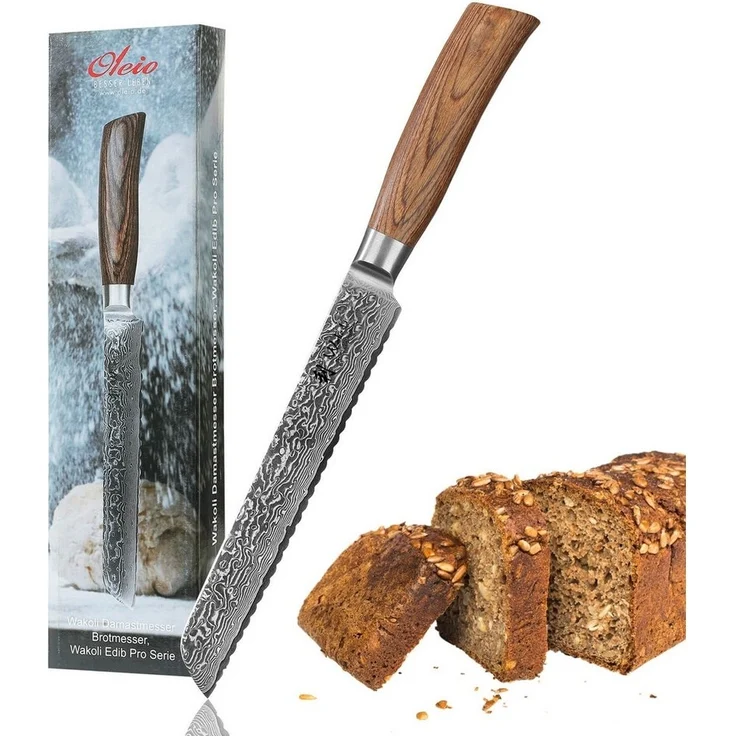 Wakoli Brotmesser EDIB Pro Damast I Küchenmesser Kochmesser I 20cm Wellenschliffklinge, 67 Lagen Damaststahl, VG-10 Stahlkern – Bild 5