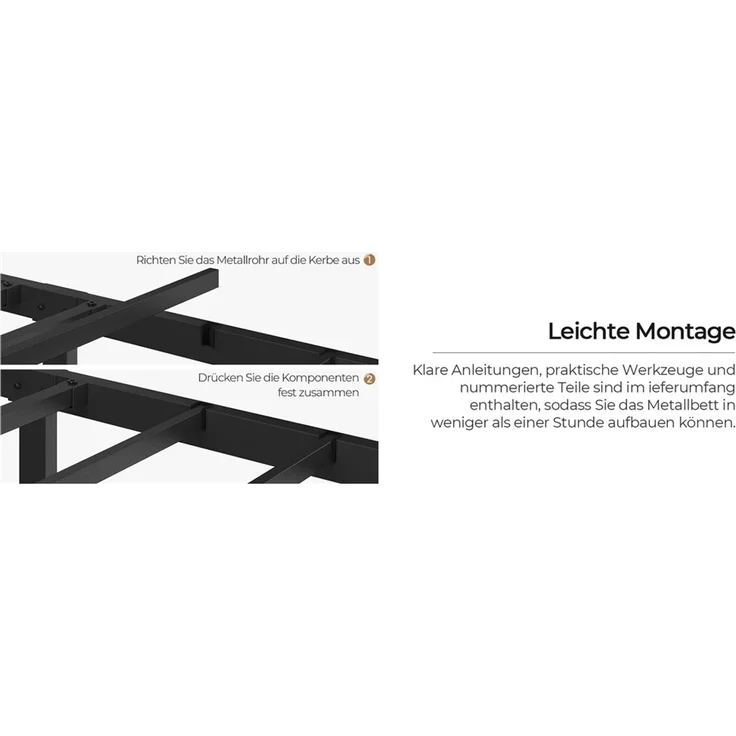 Yaheetech Metallbett mit Lattenrost, Wolkenmuster, Schwarz, 140x200 cm – Bild 5