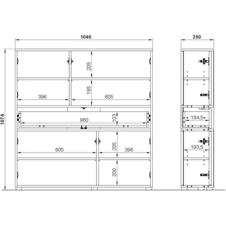 Lomadox Schuhschrank ALLOA-01 in graphit, 150 cm breit, geringe Tiefe (25cm), stehend oder hängend – Bild 6