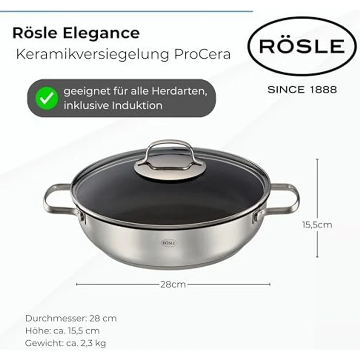 RÖSLE Elegance Set Bratpfanne 28 cm und Servierpfanne 28 cm mit 1 Deckel ProCera – Bild 3