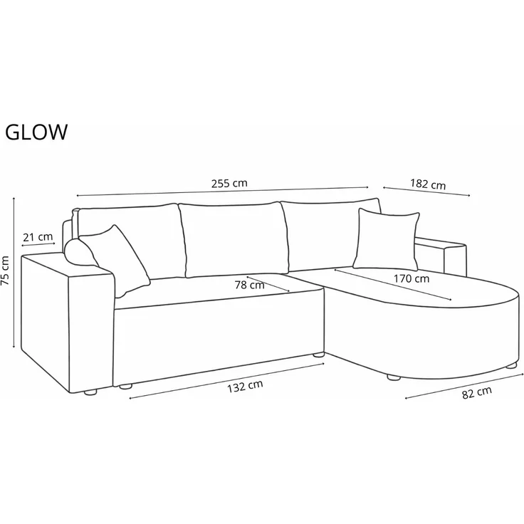 KRISAN MÖBEL Ecksofa GLOW in Schwarz Stoff QUELLE 255 x 75 x 182 cm Modernes Design trifft auf höchsten Komfort – Bild 9