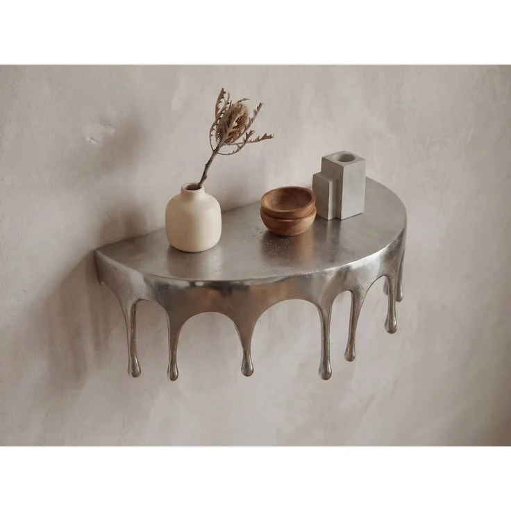 FINEBUY Wandregal FB77468 45cm Aluminium Silber Hängeregal Schweberegal Wandboard Metall, Originelles Hängeregal in edler Tropfenoptik, Komplett aus robustem Aluminium gefertigt – Bild 4