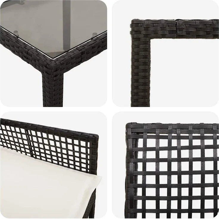 vidaXL Garten Essgruppe 3 pcs Schwarz Poly-Rattan 3334855 – Bild 8