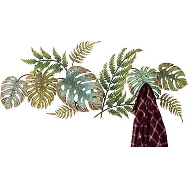 Kare Design Garderobe Jungle Party Colore, Garderobenleiste mit 6 Garderobenhaken im Dschungel Look, Graderobenhaken, Wandhaken, Hakenleiste, Wandgarderobe, Garderobenpaneel, Grün (H/B/T) 43 x 107 x 5 cm