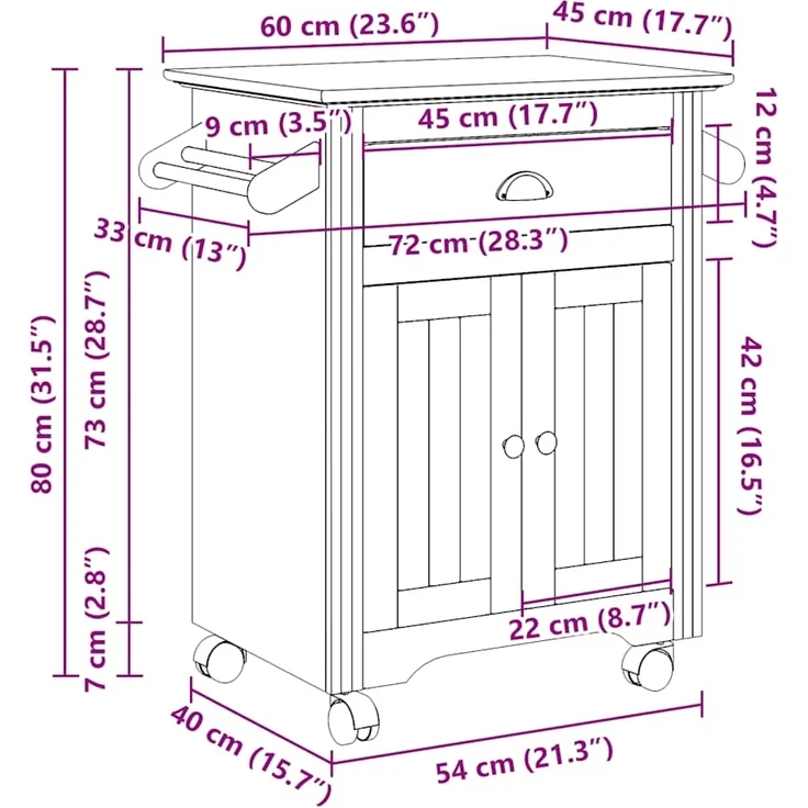 vidaXL Küchenwagen BODO Weiß 72x45x80 cm 4016875 – Bild 8