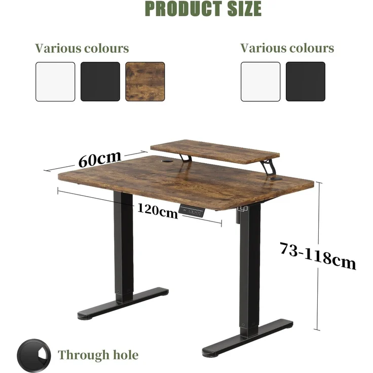 Devoko 120×60cm Elektrisch Höhenverstellbarer Schreibtisch mit Monitorständer, Computer-Schreibtisch, mit 2 Höhen-Speicherfunktionen, Vintagebraun – Bild 3