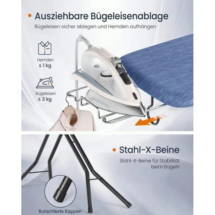 SONGMICS HOME Bügelbrett 7-Stufig Höhenverstellbar und Klappbar mit Stahlgestell (111,6-124) x 33 x (66-88) cm Mitternachtsblau – Bild 4