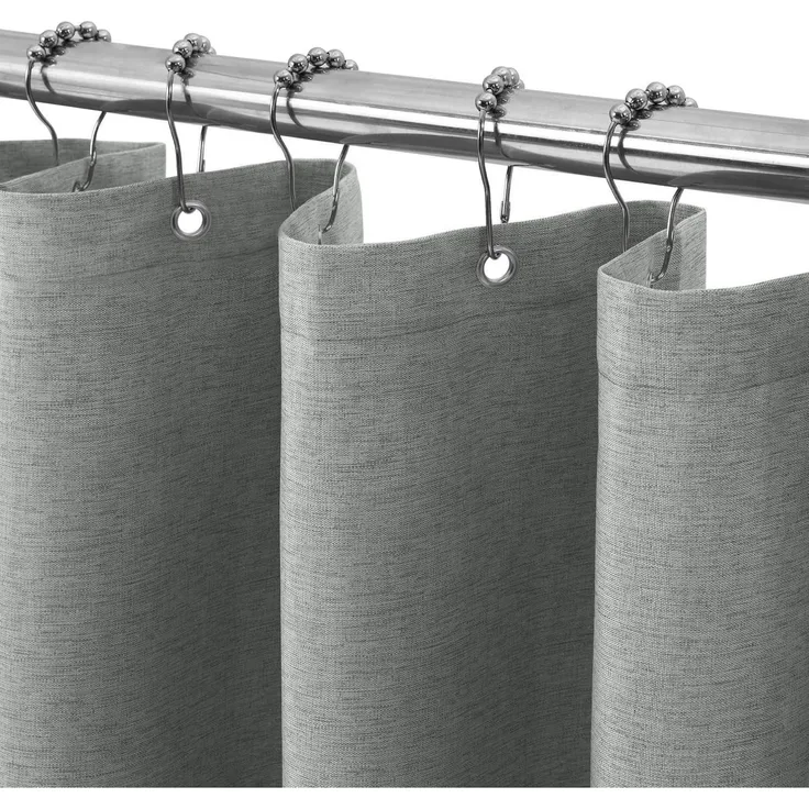 Leinen Duschvorhang mit Metallringen 92x182cm Grau wasserdicht & schwer
