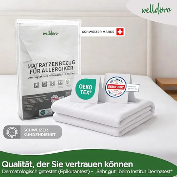 Encasing Premium Milbenbezug Matratzen ǀ Allergiker Matratzenschoner Welldora, fachärztlich getestet, Allergiker Bettwäsche mit Reissverschluss 360° – Bild 8