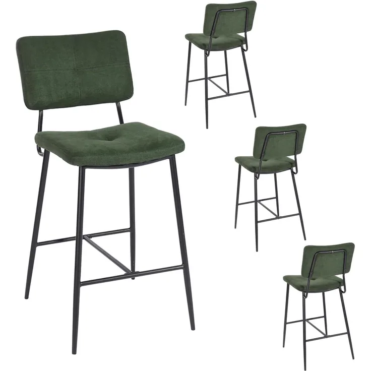 MEUBLE COSY Barhocker 4er Set Barstuhl mit Lehne und Fußstütze aus Stoff Metall Tresenhocker Bistrohocker für Bar Bistro Café Küche, Grün