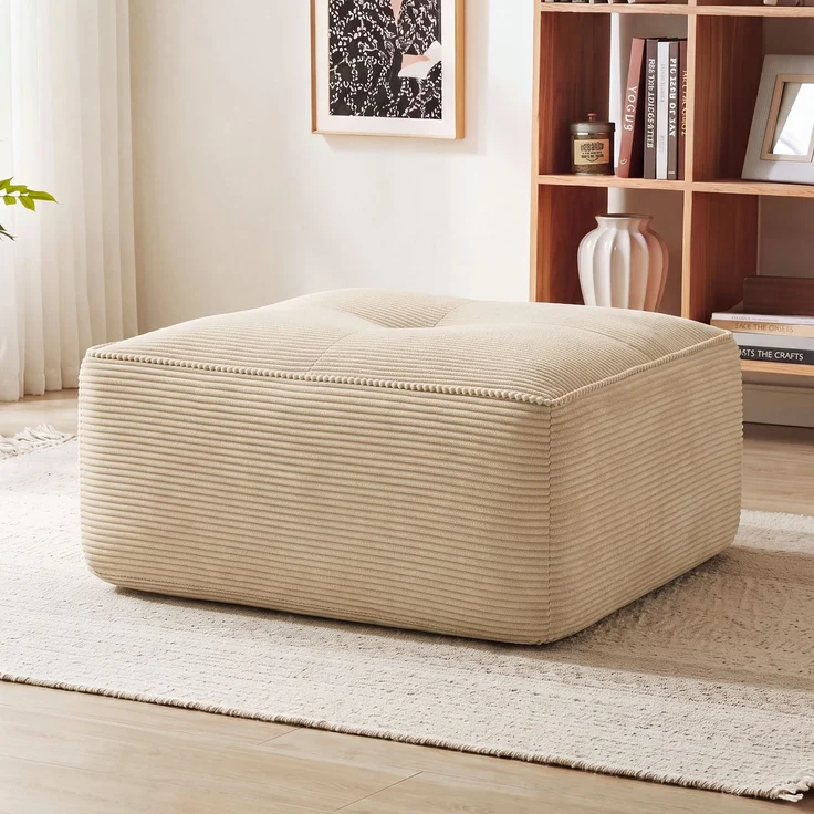 Cordelia Ottoman Corduroy -Beige--Beige--92x73x40cm--YOUDENOVA – Bild 1