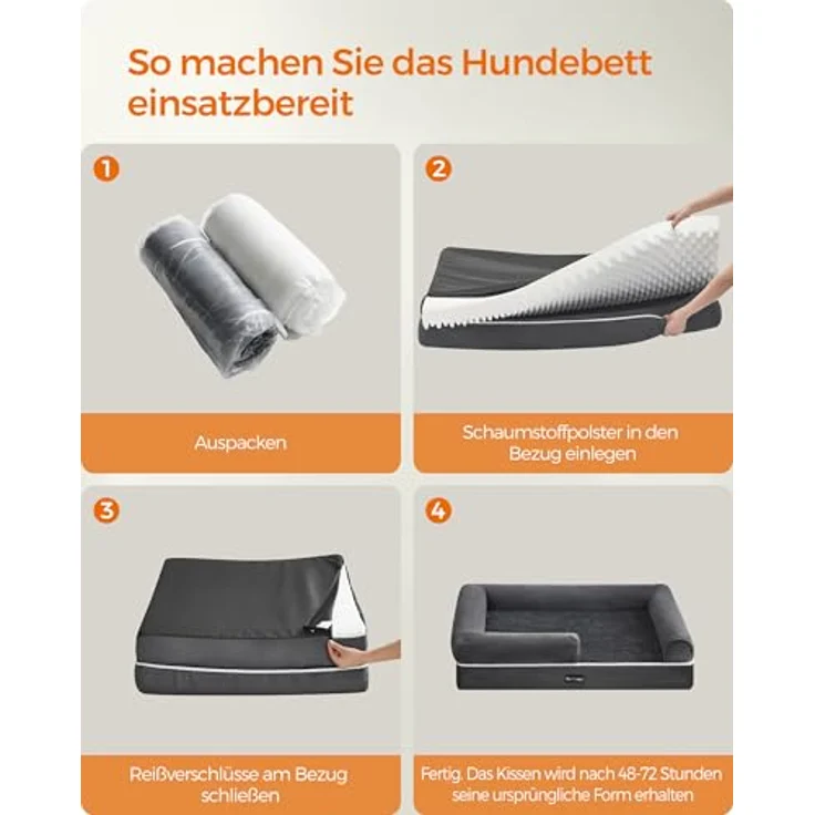 Feandrea Orthopädisches Hundebett, Hundekissen, Hundekorb, weiche Polsterung, Hundesofa, erhöhte Ränder, Bezug abnehmbar und waschbar, 106 x 80 x 20 cm, rutschfeste Unterseite, dunkelgrau PGW077G01 – Bild 10