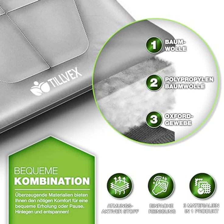 tillvex® Campingbett Grau 210 x 80 x 40 cm klappbar mit Tragetasche bis 280 kg | Campingliege extra breit | Feldbett Karpfenliege für Outdoor & Indoor | Klappbett Gästebett faltbar Garten Camping Angeln Festival Reise – Bild 3