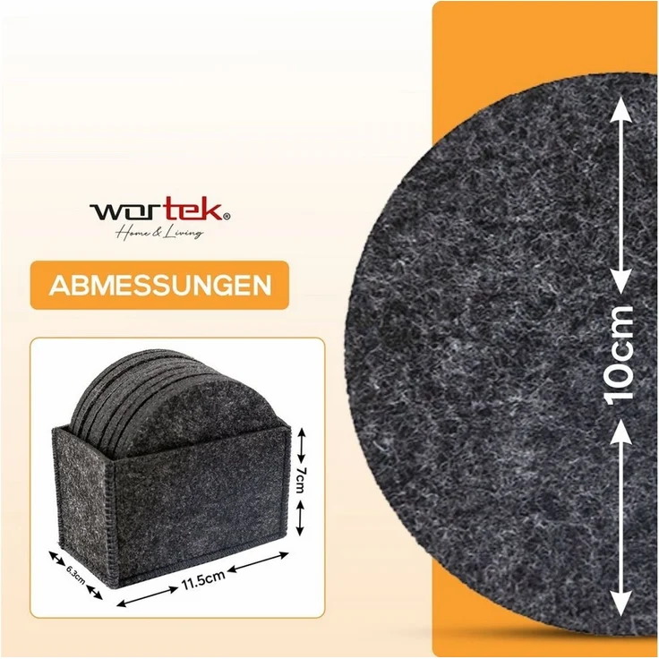 wortek Getränkeuntersetzer Filz-Untersetzer Rund für Gläser 10er Set + Box, Zubehör für Tisch & Gläser, Set, 10-tlg, waschbare Getränke Glasuntersetzer Gläser, Tischuntersetzer Filz 10 cm – Bild 3