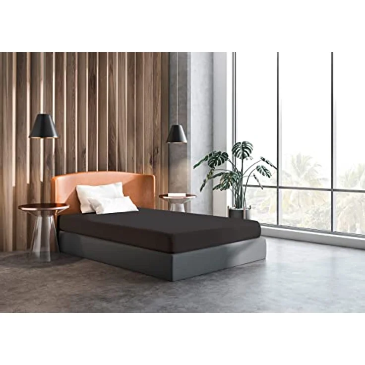 Amago - Spannbetttuch, 50 cm Steg, 100 prozent Baumwolle, 140x200 cm - Anthrazit – Bild 3
