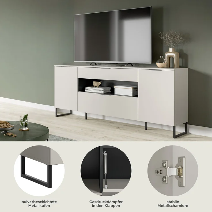 Sideboard B/H/T: 80x185x41 cm in Kaschmir Nachbildung und schwarz – Bild 7