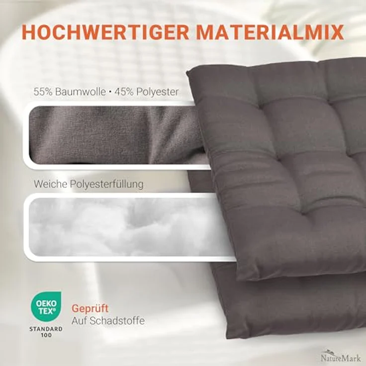 NatureMark 4er Set Stuhlkissen mit Bändern Gr. 40x40 cm Sitzkissen gefüllt, Anthrazit grau – Bild 8