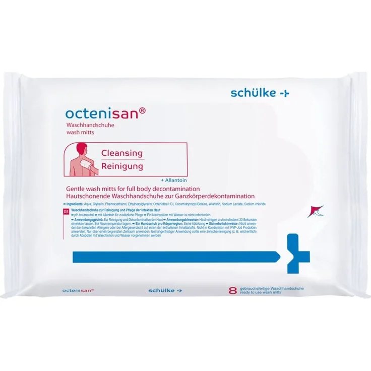 DocMed Einmal-Waschhandschuh octenisan Waschhandschuhe (8 Stck) (Ideal für Ganzkörperwaschungen 8-St. antiseptische Körperwaschung), Antimikrobielle Wirkung, frei von Parfüm- und Farbstoffen – Bild 1